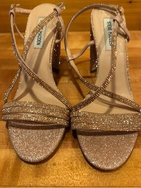 Steve Madden Glitter Strappy Block Heels - Rose
